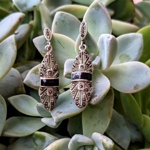 Drop dangle silver Marcasite earrings